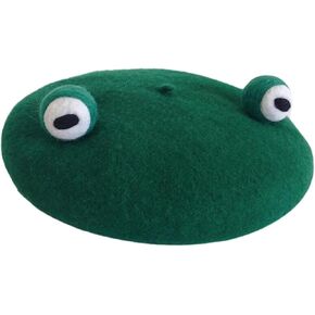 Japan Lolita Vintage Funny Frog Hat Beret Cap for Women Painter Genuine Green Gift