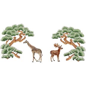 Serena Large Iron on Patches, Elk, Giraffe and Pine Embroidered Patches for Clothes, Chinese Style Animal Applique for Hats, Jeans, Backpacks, Decor for Elegant