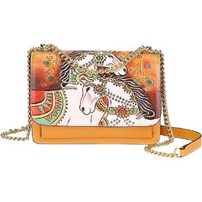 PIJUSHI Designer Genuine Leather Crossbody Bags for Women Small Hand Painted Purses Tooled Cross Body Handbags