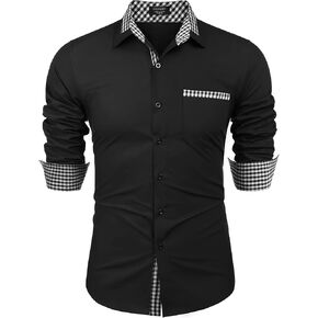 COOFANDY Men's Long Sleeve Dress Shirt Plaid Collar Casual Button Down Shirts