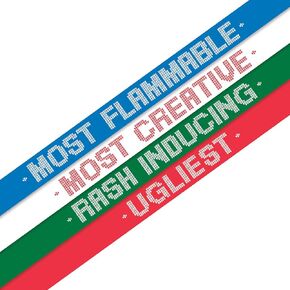 Prank-O Holiday Sashes, Ugly Sweater Award Sashes for Christmas Parties, Office Parties, Holiday Season Outfits, Joke Christmas Sash, 30" Long x 3" Wide