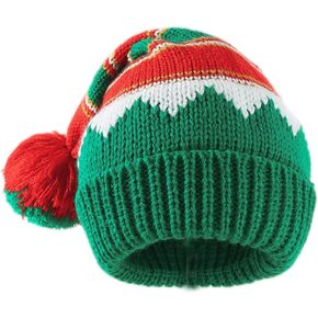 Women Knitted Christmas Beanie Hat Red Warm Family Hats for Unisex Santa Hat Winter Bobble Hat Prop for Christmas Party