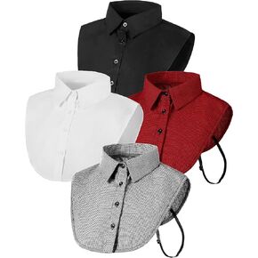 Hicarer Fake Collar for Women 4 Pieces Half Blouse Shirts Detachable Collar Faux Dickey Collar False Collar (White, Black, Red Plaid, White-Black Plaid), One Size