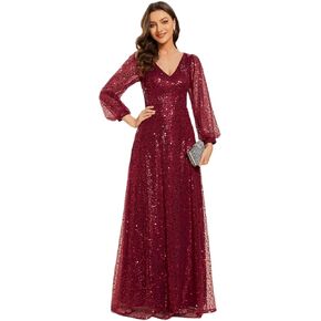 Ever-Pretty Women's Sequin A-Line V Neck Beaded Gown Long Sheer Sleeves Cocktail Evening Gown 01999 in Kuwait