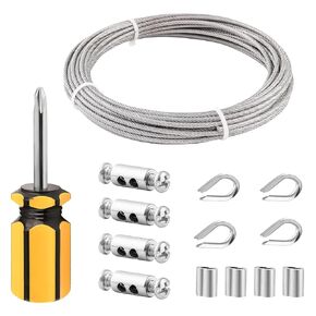 TooTaci 1/8 Wire Rope Kit, 1/8 Vinyl Coated Steel Wire Cable, 66ft 1/8 Stainless Steel Cable with Crimping Loops, Rope Clamps, Steel Thimbles, for Outdoor Hanging, Shade Sail, Clothesline