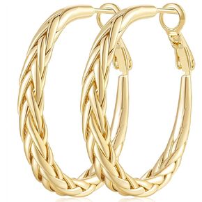 Gold Earrings 14K Gold Hoop Earrings Large Gold Hoop Earrings for Women Timeless Gold Earrings for Women Intricate Weave Design Gold Earrings Hoops 35mm
