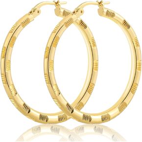 14k Gold Hoops Earrings for Women Thick Gold Hoop Earrings, Solid Line Cutting Design 14K Gold Hoop Earrings for Women Trendy Gold Jewelry Womens Earrings