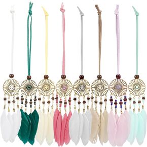 Mini Dream Catcher 8pcs Set - Car Interior Rearview Mirror Dangle Bag Pendant Charm 1.2" Diameter and 9" Long (Multiple Color 8pcs)