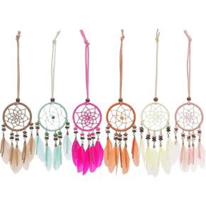 Mini Dream Catcher 8pcs Set - Car Interior Rearview Mirror Dangle Bag Pendant Charm 1.2" Diameter and 9" Long (Multiple Color 8pcs) in Saudi Arabia