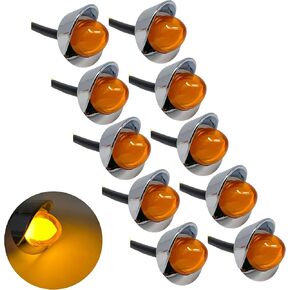 |Red Mini Watermelon Lights 3/4" Diameter 1-LED GLO Style| 10 Pack | Vingtage Dome Style Lens Chrome Visor Bezel IP65| Freightliner Kenworth Peterbilt Trailer Heavy Trucks