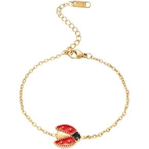 Color Stone Ladybug Bracelets for Women 18k Gold Plated Stainless Steel Heart Leaf Charms Bracelet White Shell Bracelet Handmade Enamel Bangles Designer Brand