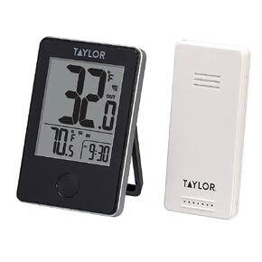 Taylor Digital Wireless Deluxe Indoor Outdoor Thermometer, Weather Station Forecaster, Calendar with Clock, Easy-to-Read Display for Home, Office, Greenhouse, Nursery, and Indoor Areas, LCD, Black