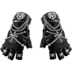 Black Leather Rock Punk Cosplay Gloves Cross Cool Gloves for Men