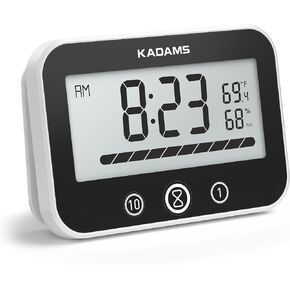 KADAMS Bathroom Shower Clock Waterproof Timer Countdown Kitchen Clock Timer with LCD Display Progress Bar, Suction Cup, Black