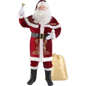 Santa Claus Costume for Men Santa Suit Adults 12pcs Mens Deluxe Professional Christmas Clause Outfit Xmas Suits Adult
