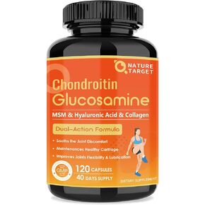 NATURE TARGET Glucosamine Chondroitin Joint Support Supplement - Plus MSM, Collagen, Turmeric, Shellfish Free, Supports Joint, Knees, Cartilage, for Men & Women, 120 Caps