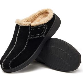 Men's Suede Leather House Slippers Arch Support Non Slip (Size:US 8-US 14.5)