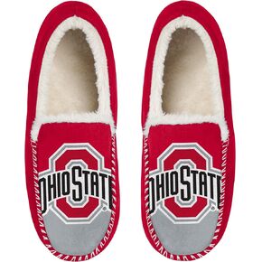 FOCO NCAA Men’s Big Logo Colorblock Moccasin Slippers – Officially Licensed, Comfortable Shoes with Team Colors and Logo