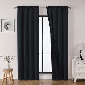 OWENIE Heidi Black Curtains 84 Inch Long 2 Panels Set for Living Room Bedroom, Light Filtering Solid Fabric Window Curtains Drapes, Elegant Rod Pocket Curtains, 2 Pcs Each 40" W 84" L