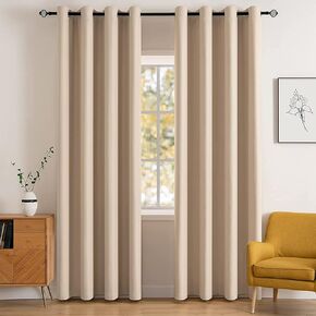 MIULEE Room Darkening Curtains Thermal Insulated Black Out Drapes Solid Window Treatment Long Grommet Light Blocking Blackout Curtain for Living Room Bedroom 2 Panels Set 52 x 84 inch Length Beige