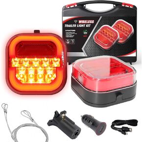 [2024 Upgrade] Wireless Trailer Lights for Towing - Rechargeable LED Tail Light Kit for Tow Truck, Magnetic Fixed Anti-lost Wire Rope, Waterproof for Boat Utility RV Camper Jet Ski Caravan