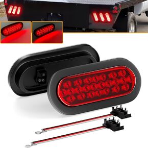 PSEQT 6'' Red LED Trailer Tail Lights 24LED Oval Brake Stop Turn Rear Identification Marker Waterproof Lights Surface Mount w/Rubber Grommet for Truck Bus RV ATV UTV Van Boat Pickup Caravan, 2Pcs