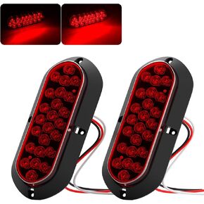 PSEQT 6 بوصة أضواء خلفية LED حمراء للمقطورة 24LED توقف الفرامل البيضاوية، علامة تحديد الهوية الخلفية، مصابيح مقاومة للماء، سطح جبل مع حلقة مطاطية لشاحنة حافلة RV ATV UTV Van Boat Pickup Caravan، قطعتان