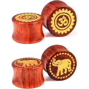 Gauges for Ears Wood Saddle Ear Plugs Expander Tunnels OM AUM Elephant Men Women Stretcher Body Piercing Jewelry 4 Pieces