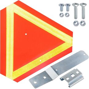 Aluminium Slow Moving Vehicle Bracket with Vehicle Safety Signs for Vehicles Golf Cart Tractor Outdoor Accessories (1x Slow Moving Vehicle Triangle+1 Sign Mounting Bracket+4 Bolts+4 Nuts)