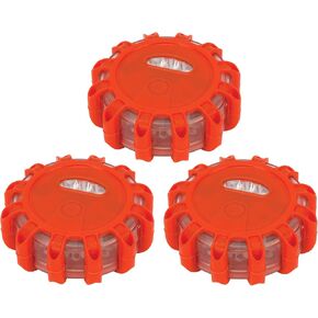 Performance Tool W2343 3 Piece LED Road Flare Flashing Warning Light (Roadside Flares Emergency Disc Beacon, Magnetic Base for Car or Marine Boat)