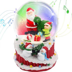 Christmas Snow Globe, 8 Snow Globe with Christmas Songs, 100mm Xmas Water Ball with Colorful Lights,Snow Globes with Snow Globe with Red Thread Santa Claus&Christmas Deer, for Kids/Adult