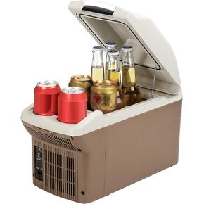 12V Car Refrigerator Cooler/Warmer 8 Quart (9L) Car Fridge Portable Cooler 40~140℉,12 V110V-220V, Electric Compact Camping Cooler Thermoelectric 12V Small Fridge for Car,RV,Camping (Brown)