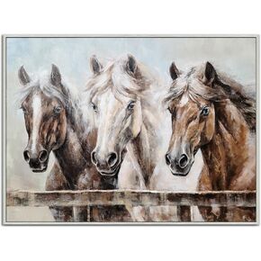 Yihui Arts Horse Canvas Wall Art for Rustic Farmhouse Living Room Bedroom Bathroom Decor - Large Hand Painted Textured Artwork in Cream, Beige, White, and Brown Colors