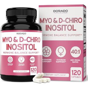 Myo-Inositol & D-Chiro Inositol Supplement (120 Capsules, 2050mg Per Serving Ideal 40:1 Ratio Myo Inositol) For Hormone Balance for Women & Ovarian Health - Third Party Tested, Vegan & USA Made