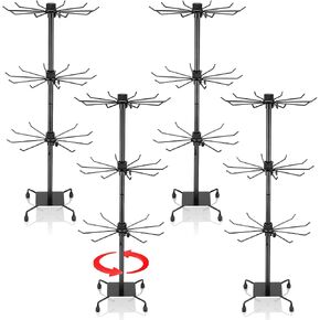 4 Pcs Rotating Jewelry Display Rack 3 Tier Display Hanging Jewelry Tower Metal Hanging Spinning Display Stand with Hooks for Retail Table Earring Necklace Bracelet, 28.35" x 11.81" (Black)