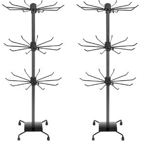 3 Tier Spinner Display Rack Retail Display Stand Metal Rotating Display Rack for Jewelry Keyring Socking HatsToys，Movable Shop Spinner，Adjustable height， Black,Pack of 2