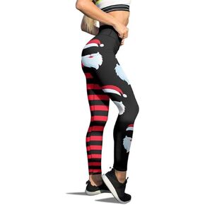 JIFRE Soft High Waist Santa Stripe Print Legging Hip Lift Slim Yoga Pants for Christmas Sportwear Fitness Running