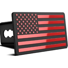2 Inch Trailer Hitch Cover with American Flag, Heavy Metal Trailer Hitch Cover Fit for 2 Inch Hitch Receivers,3 * 5" Blue/Red/Chrome