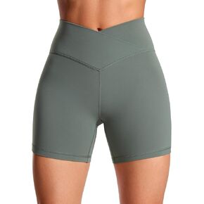 CRZ YOGA Womens Butterluxe Crossover Biker Shorts 5 Inches - Criss Cross High Waisted Workout Yoga Shorts Buttery Soft