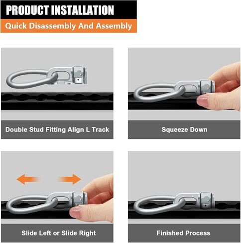 8Pack L Track Double Stud Tie Down Fitting with Pear Link Black, L Track Tie Down, L-Track Accessories for Truck Bed,Trailer Cargo Control,Pickup, RV, ATV Breaking Load 5500Lbs in Saudi Arabia