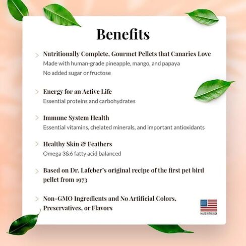 LAFEBER'S Tropical Fruit Gourmet Pellets Pet Bird Food, No Added Sugar, Made with Non-GMO and Human-Grade Ingredients, for Canaries, 1.25 lb in Kuwait