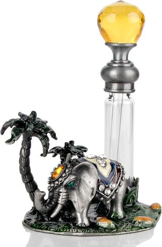 8ml Refillable Glass Perfume Bottle with Antique Silver Dophin Figurine Collectible - Empty Decorative Blue Bottle for Essential Oil Fragrance - Handpainted Enameled Gift Dresser Table Decor in Saudi Arabia