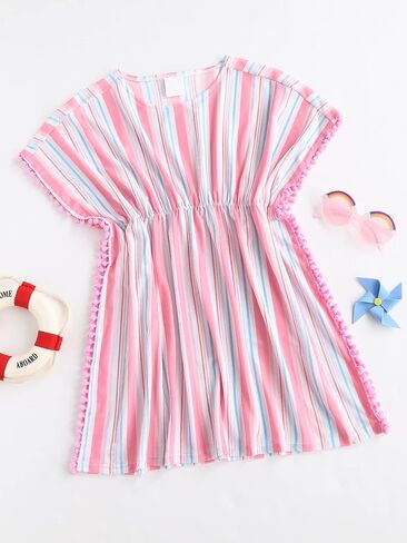 Milumia Girl's Striped Mesh Beach Coverups Ruffle Trim Swimsuit Swimwear Cover Up in Saudi Arabia
