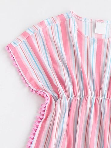 Milumia Girl's Striped Mesh Beach Coverups Ruffle Trim Swimsuit Swimwear Cover Up in Saudi Arabia