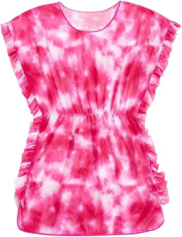 Milumia Girl's Tie Dye Mesh Coverups Sheer Ruffle Trim Swimsuit Cover Up in Saudi Arabia