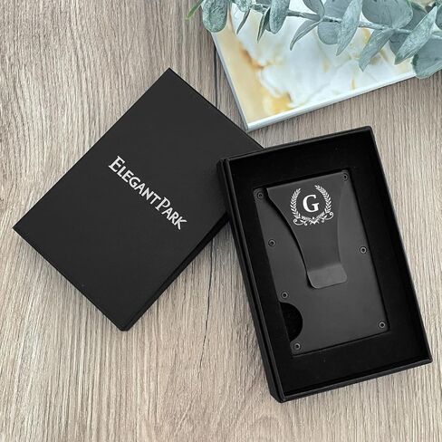 ELEGANTPARK Groomsmen Best Man Gifts for Wedding Engraved Best Man Groomsman Proposal Gifts Minimalist Slim Wallet for Men Metal Wallet with Money Clip for Men Aluminum Card Holder Black in Kuwait