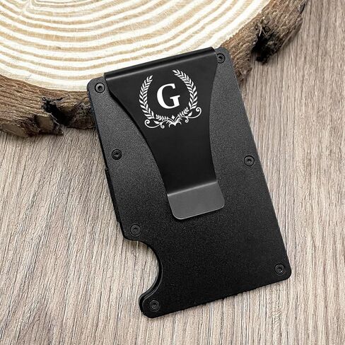 ELEGANTPARK Groomsmen Best Man Gifts for Wedding Engraved Best Man Groomsman Proposal Gifts Minimalist Slim Wallet for Men Metal Wallet with Money Clip for Men Aluminum Card Holder Black in Kuwait