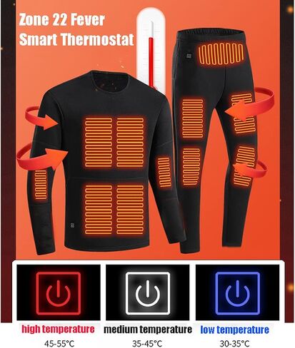 LANGWEI Men's Heated Thermal Underwear Set Soft Fleece Lined Washable USB Electric Heating Warm Base Layer Long Johns Suit in Saudi Arabia