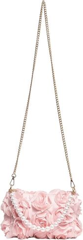 Verdusa Women's 3D Flower Pearl Top Handle Clutch Purses Evening Handbags Crossbody Bag in Saudi Arabia