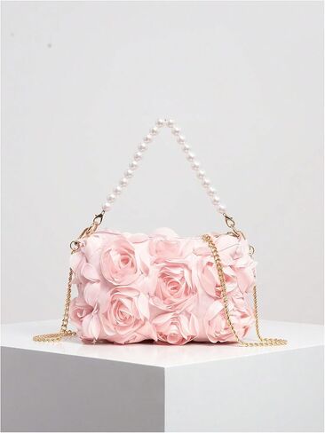 Verdusa Women's 3D Flower Pearl Top Handle Clutch Purses Evening Handbags Crossbody Bag in Saudi Arabia